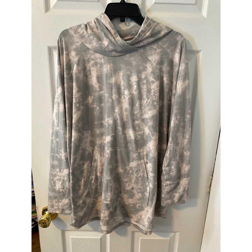 LuLaRoe Amber Hoodie Sweatshirt 3XL Grey White Tie Dye Kangaroo Pocket Pullover
